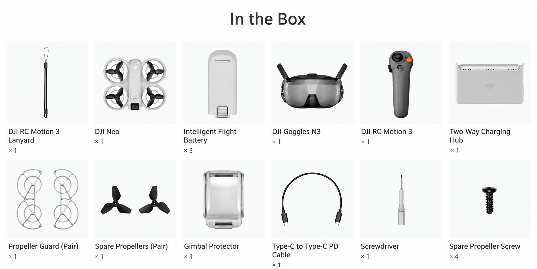 DJI Neo Motion Fly More Combo (RC Motion 3, FPV Goggles & Extra Battery) - in the box 1